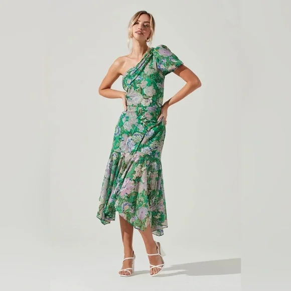 open lace back dress Imelda One Shoulder Floral Maxi Dress main image 1